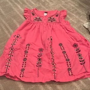 Pink embroidered little girls Tea dress with ruffle sleeves